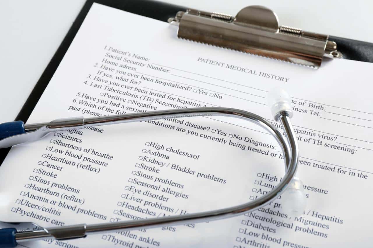 A patient medical history form before injectable treatment.