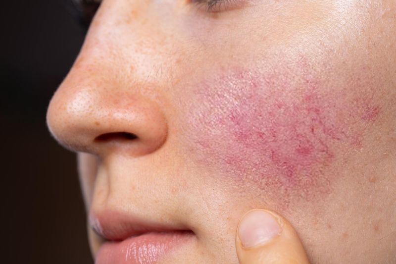 young lady with rosy red cheeks sysmptom of rosacea